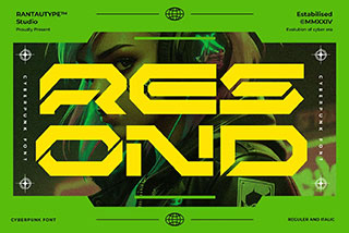Resond Cyberpunk Futuristic Font未来科幻赛博朋克机甲电竞游戏杂志海报设计英文字体