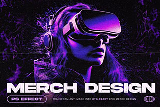 未来科幻赛博朋克风做旧划痕裂纹纹理人像图片效果PS照片特效样机模板 Merch Design Effect