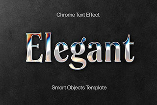 复古金属镀铬3D立体海报标题字体设计PS字体特效样机模板 Elegant Metal Chrome Text Effect