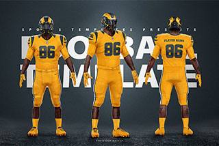 美式足球橄榄球队服运动服LOGO图案印花设计展示效果图PS贴图样机 Football Uniform Template Mockup V2.0