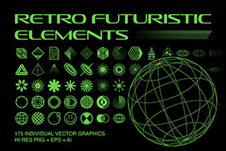 未来赛博朋克科技抽象几何图标logo矢量ai图形设计素材 Retro Futuristic Elements