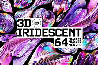 64款潮流全息镭射3D立体彩虹科幻抽象螺旋PNG免抠高清图片素材 Iridescent HD Shapes