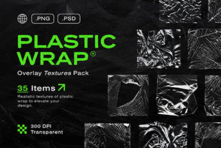 35款褶皱撕裂透明的透明塑料保鲜膜纹理PNG免抠图设计素材 Plastic Wrap Overlay Textures Pack