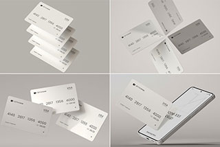 5款逼真银行卡信用卡会员卡卡片设计展示效果图PS贴图样机模板素材 Credit Card Mockup