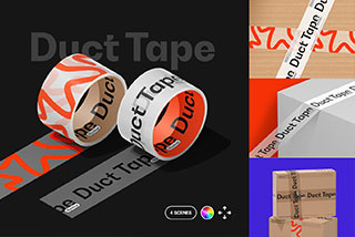 4款快递品牌VI设计包装纸盒胶带展示效果图PSD样机模板素材 Duct Tape & Box Mockups