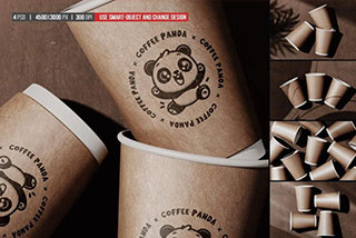 4款咖啡奶茶外卖纸杯设计效果展示PS贴图样机模板素材 Kraft Paper Coffee Cup Mockup