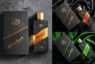 高级暗黑方形香水包装瓶纸盒设计展示样机模板 Luxury Perfume Packaging Mockup