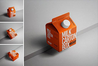 4款牛奶包装纸盒设计展示样机模板PSD素材 Milk Mockup