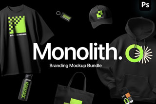 12款潮流前卫品牌VI设计衣服卫衣杯子帆布袋办公用品展示样机模板素材 Monolith – Branding Mockup Bundle
