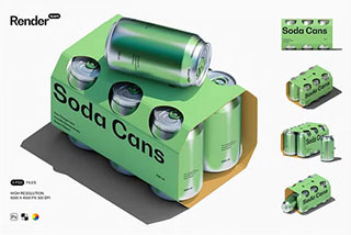 5款听装苏打水啤酒易拉罐包装设计展示样机PSD模板 Soda / Beer Packaging Mockup