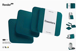 8款方形杯垫LOGO印花图案设计展示样机模板素材 Square Coasters Mockup